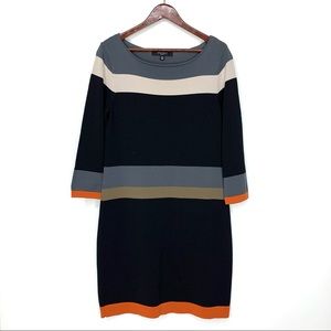 Nine West Fall Colors Wide Striped Color Block Woven Popover Boatneck Dress M
